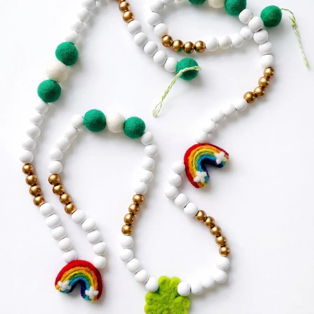 Felt Ball Garland | St. Patrick's Day Shamrocks & Rainbow Decor